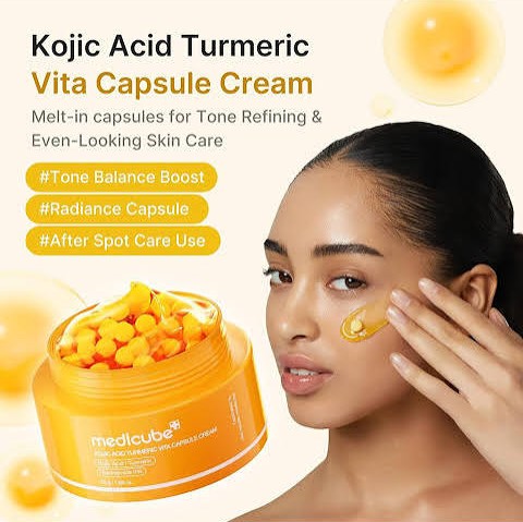 کرم کپسولی ضد لک و روشن کننده کوجیک اسید و زردچوبه مدیکیوب MEDICUBE kojic acid turmeric vita capsule cream حجم 53 میلی لیتر - Image 3