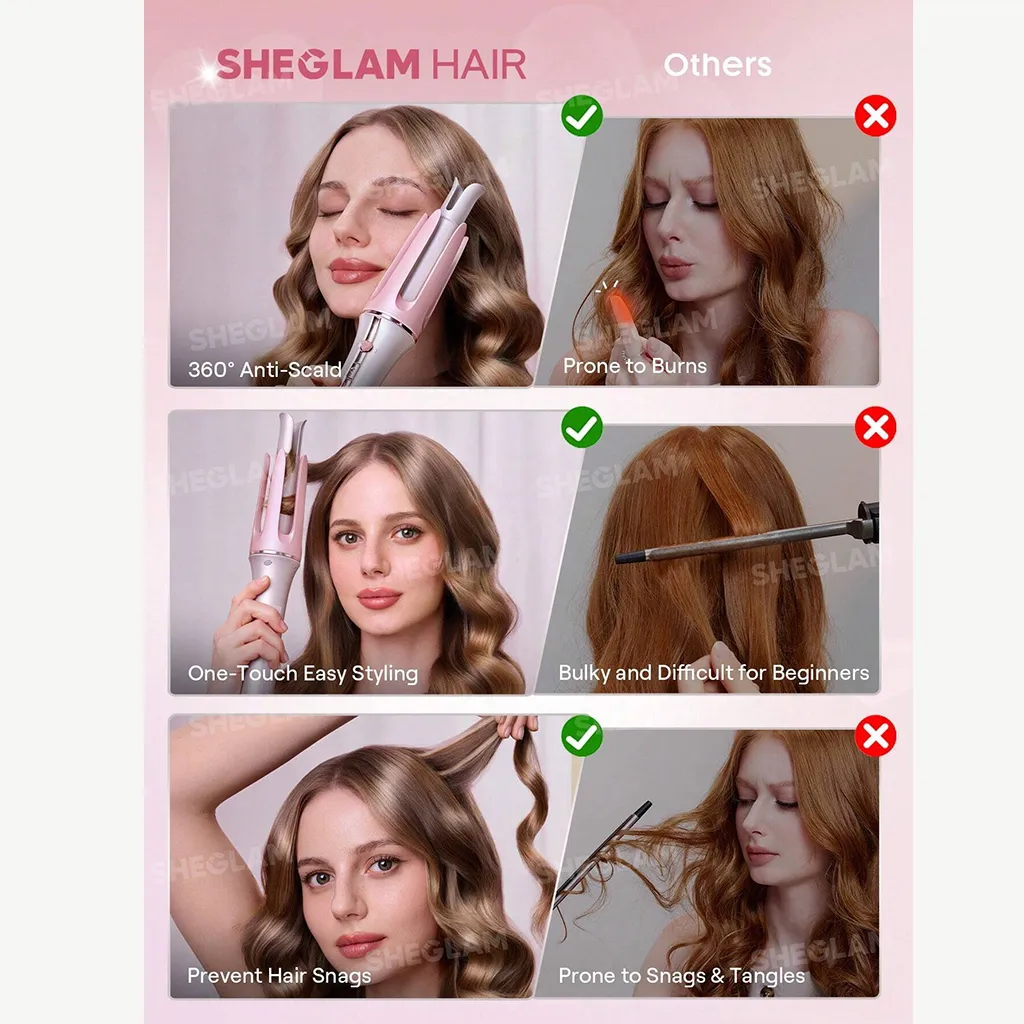 فر کننده مو شیگلم صورتی SHEGLAM سایز 25 میل - Image 4